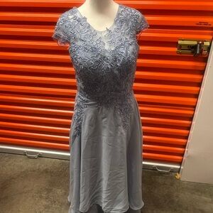 Elegant Lace Overlay Dress in Light Blue